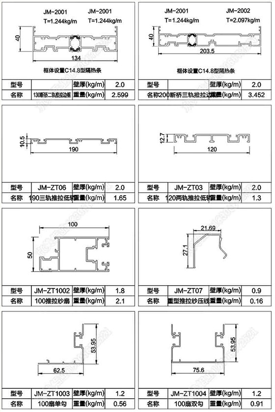 200斷橋重型三軌推拉門型材